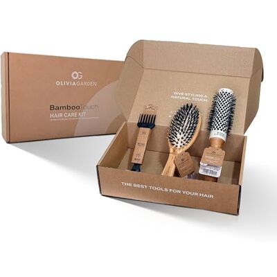 Olivia Garden Bamboo Touch Hair Care Box – Zestaw Szczotek z Detangle Combo S, Thermal Blowout Brush 33 i Dodatkowym Brush Cleaner – Pudełko Prezentowe z Naturalnym Akcentem Olivia Garden Bamboo Touch Hair Care Box – Zestaw Szczotek z Detangle Combo S, Thermal Blowout Brush 33 i Dodatkowym Brush Cleaner – Pudełko Prezentowe z Naturalnym Akcentem