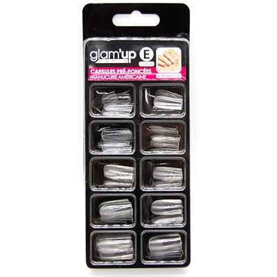 GLAM UP Glam'Up Paris 100 przezroczystych wstępnie szlifowanych kapsułek do lakierowania sztuczne paznokcie pełne krycie amerykański manicure wstępnie nałożone nr 250 długi kwadratowy kształt GLAM UP Glam'Up Paris 100 przezroczystych wstępnie szlifowanych kapsułek do lakierowania sztuczne paznokcie pełne krycie amerykański manicure wstępnie nałożone nr 250 długi kwadratowy kształt
