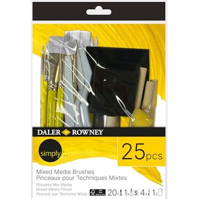 Daler Rowney Daler-Rowney Simply Multi-techniczna szczotka do włosów, różne rodzaje włosów syntetycznych, krótki uchwyt, wiele rozmiarów, zestaw 25 pędzli Daler Rowney Daler-Rowney Simply Multi-techniczna szczotka do włosów, różne rodzaje włosów syntetycznych, krótki uchwyt, wiele rozmiarów, zestaw 25 pędzli
