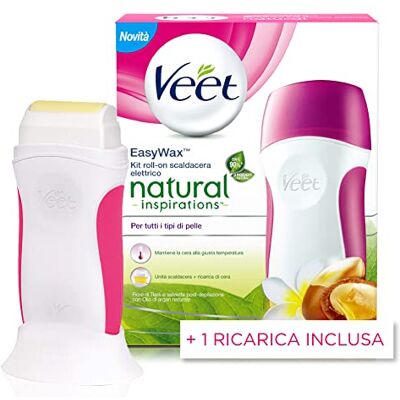 Veet Zestaw Roll-On, profesjonalny elektryczny podgrzewacz, wosk do depilacji z 90% naturalnych składników z wkładem + 12 pasków i chusteczek po depilacji Veet Zestaw Roll-On, profesjonalny elektryczny podgrzewacz, wosk do depilacji z 90% naturalnych składników z wkładem + 12 pasków i chusteczek po depilacji