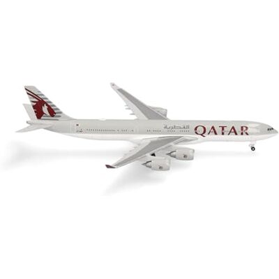 Herpa model samolotu Qatar Amiri Flight Airbus A340-500, miniatura w skali 1:500, model kolekcjonerski, bez podstawki, metal Herpa model samolotu Qatar Amiri Flight Airbus A340-500, miniatura w skali 1:500, model kolekcjonerski, bez podstawki, metal