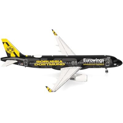 Herpa model samolotu Eurowings Airbus A320 „BVB Mannschaftsairbus” (2025), miniatura w skali 1:200, model kolekcjonerski z podstawką, metal Herpa model samolotu Eurowings Airbus A320 „BVB Mannschaftsairbus” (2025), miniatura w skali 1:200, model kolekcjonerski z podstawką, metal
