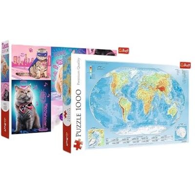 Trefl 10641 Duopack, pakiet 2, 2 x 1000 części mapy świata, super koty, edycja specjalna ekskluzywna w sklepie Amazon Puzzle Trefl 10641 Duopack, pakiet 2, 2 x 1000 części mapy świata, super koty, edycja specjalna ekskluzywna w sklepie Amazon Puzzle