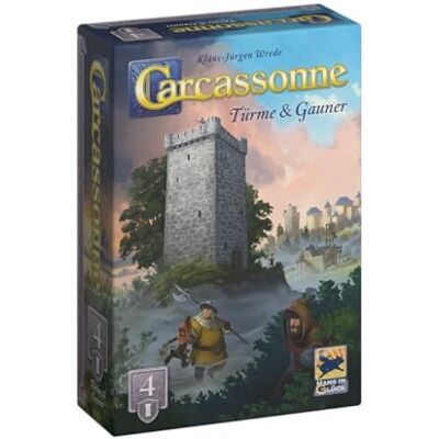 Hans im Glück Carcassonne – Wieże i Gauner (wydanie 2025), 4. rozszerzenie, gra rodzinna, dla 2-6 graczy, 7+ lata, 45 minut, niemiecki Hans im Glück Carcassonne – Wieże i Gauner (wydanie 2025), 4. rozszerzenie, gra rodzinna, dla 2-6 graczy, 7+ lata, 45 minut, niemiecki