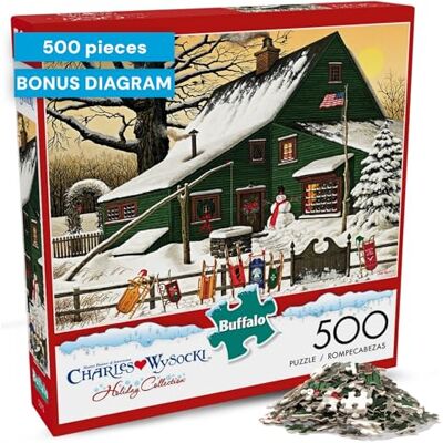 Buffalo Games Charles Wysocki Cocoa Break at the Copperfields 500-elementowe zimowe puzzle dla dorosłych, świąteczne puzzle z plakatem, grafika świąteczna premium, wykończone 21,25 x 15,00 Buffalo Games Charles Wysocki Cocoa Break at the Copperfields 500-elementowe zimowe puzzle dla dorosłych, świąteczne puzzle z plakatem, grafika świąteczna premium, wykończone 21,25 x 15,00