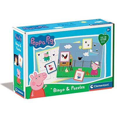 Clementoni 16351 Bingo & Puzzle – Peppa Pig, dziecięca gra karciana z figurkami Peppa Wutz, kolorowa gra dla dzieci w wieku przedszkolnym od 3 do 6 lat Clementoni 16351 Bingo & Puzzle – Peppa Pig, dziecięca gra karciana z figurkami Peppa Wutz, kolorowa gra dla dzieci w wieku przedszkolnym od 3 do 6 lat