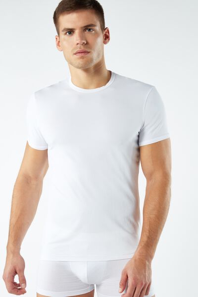 Intimissimi T-shirt z Krótkim Rękawem i Okrągłym Kołnierzykiem z Mikrofibry Mężczyzna Biały Size L
