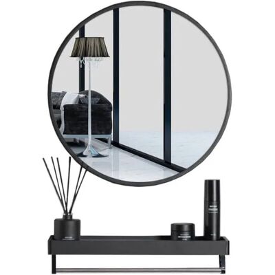 Edinos Czarne lustro łazienkowe 70 cm średnicy z półką A2-P56 Edinos Czarne lustro łazienkowe 70 cm średnicy z półką A2-P56