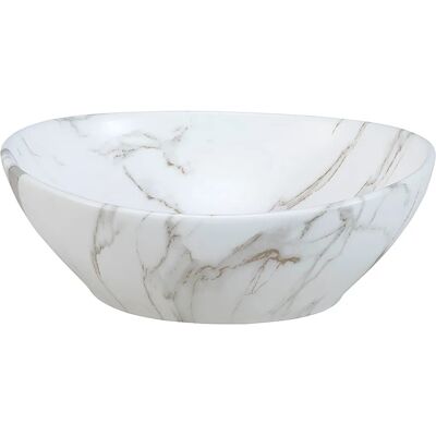 Edinos Biała okrągła umywalka ceramiczna z motywem marmuru R5-C11 Edinos Biała okrągła umywalka ceramiczna z motywem marmuru R5-C11