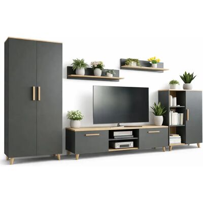 Edinos Komplet mebli do salonu z szafą antracyt + dąb artisan L2-G16 Edinos Komplet mebli do salonu z szafą antracyt + dąb artisan L2-G16