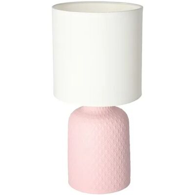 Lumes Różowa lampa stołowa z wytłoczonym wzorem na ceramicznej podstawie - V085 G8-G97 Lumes Różowa lampa stołowa z wytłoczonym wzorem na ceramicznej podstawie - V085 G8-G97