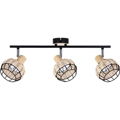 Lumes Potrójna lampa sufitowa do kuchni w stylu boho czarny + drewniany - Z057 N5-D67 Lumes Potrójna lampa sufitowa do kuchni w stylu boho czarny + drewniany - Z057 N5-D67