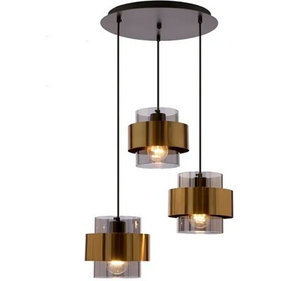 Lumes Elegancka lampa wisząca z trzema kloszami w mosiężnych okręgach - V102 K1-E70 Lumes Elegancka lampa wisząca z trzema kloszami w mosiężnych okręgach - V102 K1-E70
