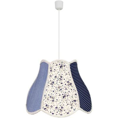 Lumes Niebieska wzorzysta lampa wisząca z płóciennym abażurem E9-H10 Lumes Niebieska wzorzysta lampa wisząca z płóciennym abażurem E9-H10