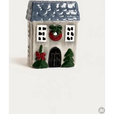 HOMLA Lampion TOWNY domek ceramiczny z niebieskim dachem 7,5x6x10 cm HOMLA Lampion TOWNY domek ceramiczny z niebieskim dachem 7,5x6x10 cm
