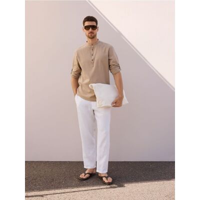 Reserved - Lniane spodnie chino straight - biały - male - Size: S,M,L,XL Reserved - Lniane spodnie chino straight - biały - male - Size: S,M,L,XL