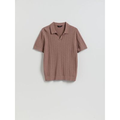 Reserved - Strukturalny sweter polo - pastelowy róż - male - Size: S,M,L,XL,XXL Reserved - Strukturalny sweter polo - pastelowy róż - male - Size: S,M,L,XL,XXL