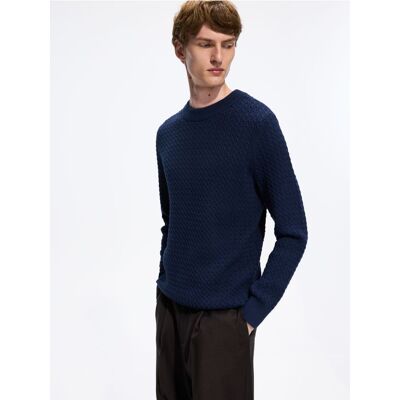 Reserved - Strukturalny sweter z bawełny - granatowy - male - Size: S,M,L,XL,XXL Reserved - Strukturalny sweter z bawełny - granatowy - male - Size: S,M,L,XL,XXL