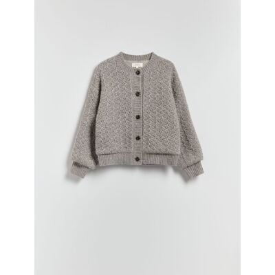 Reserved - Strukturalny kardigan z wełną - brązowy - female - Size: S,M,L Reserved - Strukturalny kardigan z wełną - brązowy - female - Size: S,M,L
