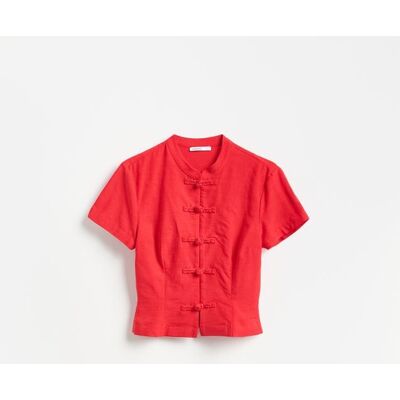 Reserved - Bluzka z mandaryńskim zapięciem - czerwony - female - Size: XS,S,M,L,XL Reserved - Bluzka z mandaryńskim zapięciem - czerwony - female - Size: XS,S,M,L,XL