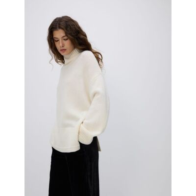 Reserved - Wełniany sweter z golfem - złamana biel - female - Size: XS,S,M,L,XL Reserved - Wełniany sweter z golfem - złamana biel - female - Size: XS,S,M,L,XL