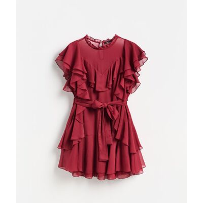 Reserved - Sukienka mini z falbanami - bordowy - female - Size: XS,S,M,L,XL Reserved - Sukienka mini z falbanami - bordowy - female - Size: XS,S,M,L,XL