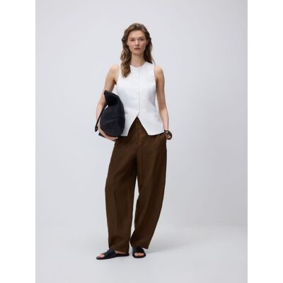 Reserved - Lniane spodnie barrel leg - ciemnobrązowy - female - Size: XS,S,M,L,XL Reserved - Lniane spodnie barrel leg - ciemnobrązowy - female - Size: XS,S,M,L,XL