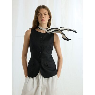 Reserved - Lniana kamizelka - czarny - female - Size: XS,S,M,L Reserved - Lniana kamizelka - czarny - female - Size: XS,S,M,L