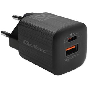 Qoltec Ładowarka sieciowa 35W GaN ULTRA   5-20V   2.25-3A   1 x USB typeC PD   1 x USB   Czarna