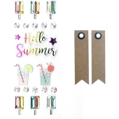 Youdoit 22 naklejki 3D Hello Summer + 20 etykiet kraftowych z proporczykami Youdoit 22 naklejki 3D Hello Summer + 20 etykiet kraftowych z proporczykami