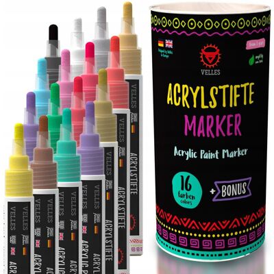 Velles Akrylowe Markery Pisaki Flamastry Farby Promarkery do Kamienia Tkanin Szkła Opon Plastiku Dzewna Metalu Art Pro Marker - Zestaw 16szt. Prezent dla D.. Velles Akrylowe Markery Pisaki Flamastry Farby Promarkery do Kamienia Tkanin Szkła Opon Plastiku Dzewna Metalu Art Pro Marker - Zestaw 16szt. Prezent dla D..