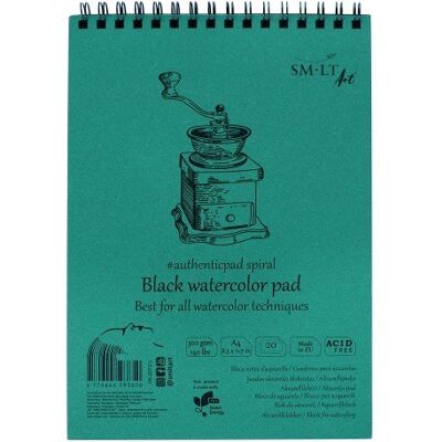Blok do akwareli SM-LT Authentic Black Watercolor pad A4 na spirali 300 g 20 ark - czarne kartki Blok do akwareli SM-LT Authentic Black Watercolor pad A4 na spirali 300 g 20 ark - czarne kartki