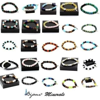 A Bijoux Bransoletka z koralików malachitu Kongo + perydot + matowy czarny onyks + drewno 8 mm A Bijoux Bransoletka z koralików malachitu Kongo + perydot + matowy czarny onyks + drewno 8 mm