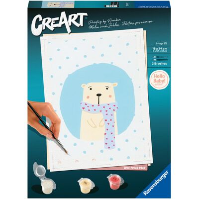 Ravensburger CreArt, Malowanie po numerach, seria Witaj Maluszku, Miś polarny Ravensburger CreArt, Malowanie po numerach, seria Witaj Maluszku, Miś polarny