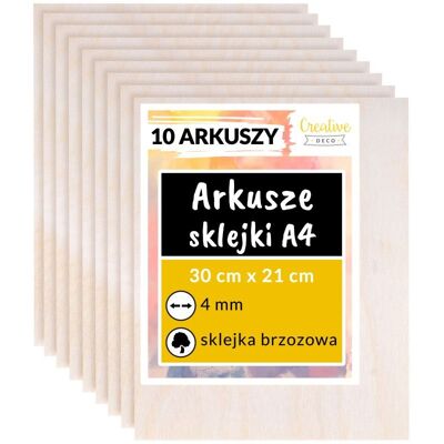 Creative Płyta sklejka do cięcia laserem grawerowania dekoracji 4mm A4 x10 sztuk Creative Płyta sklejka do cięcia laserem grawerowania dekoracji 4mm A4 x10 sztuk