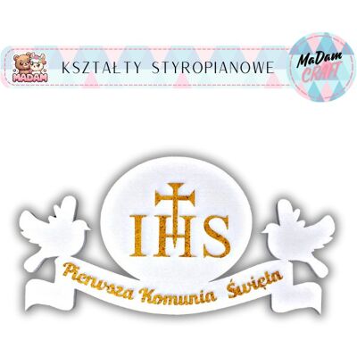 Dekoracja styropianowa Hostia Gołębie Komunia 46x26 cm, MaDam Creative Dekoracja styropianowa Hostia Gołębie Komunia 46x26 cm, MaDam Creative