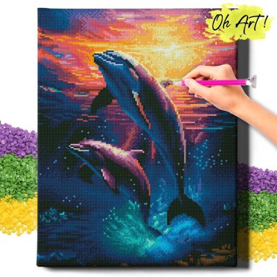 Oh Art! DIAMOND PAINTING 5D z RAMĄ Haft Diamentowy Duży Delfiny Mozaika 40x50 cm Oh Art! DIAMOND PAINTING 5D z RAMĄ Haft Diamentowy Duży Delfiny Mozaika 40x50 cm