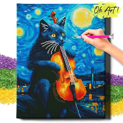 Oh Art! DIAMOND PAINTING 5D z RAMĄ Kot Haft Diamentowy Duży Kot i skrzypce Mozaika 40x50 cm Oh Art! DIAMOND PAINTING 5D z RAMĄ Kot Haft Diamentowy Duży Kot i skrzypce Mozaika 40x50 cm