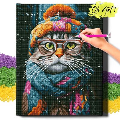 Oh Art! DIAMOND PAINTING 5D z RAMĄ Kot Haft Diamentowy Duży Kot w czapce Mozaika 40x50 cm Oh Art! DIAMOND PAINTING 5D z RAMĄ Kot Haft Diamentowy Duży Kot w czapce Mozaika 40x50 cm