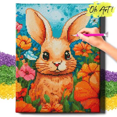 DIAMOND PAINTING 5D z RAMĄ Królik w kwiatach Haft Diamentowy 30x40 Mozaika Zwierzęta Dla dzieci Oh Art! DIAMOND PAINTING 5D z RAMĄ Królik w kwiatach Haft Diamentowy 30x40 Mozaika Zwierzęta Dla dzieci Oh Art!