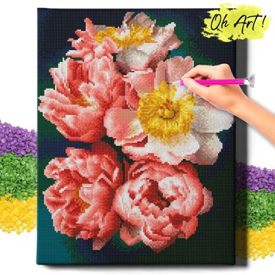 Oh Art! DIAMOND PAINTING 5D z RAMĄ Kwiaty Haft Diamentowy Duży Różowe piwonie Mozaika 40x50 cm Oh Art! DIAMOND PAINTING 5D z RAMĄ Kwiaty Haft Diamentowy Duży Różowe piwonie Mozaika 40x50 cm