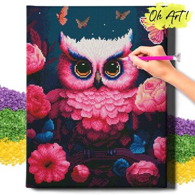 Oh Art! DIAMOND PAINTING 5D z RAMĄ Sowa Haft Diamentowy Duży Sowa w różowych kwiatach Mozaika 40x50 cm Oh Art! DIAMOND PAINTING 5D z RAMĄ Sowa Haft Diamentowy Duży Sowa w różowych kwiatach Mozaika 40x50 cm