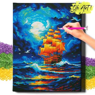 Oh Art! DIAMOND PAINTING 5D z RAMĄ Statek Haft Diamentowy Duży Statek i księżyc Mozaika 40x50 cm Oh Art! DIAMOND PAINTING 5D z RAMĄ Statek Haft Diamentowy Duży Statek i księżyc Mozaika 40x50 cm