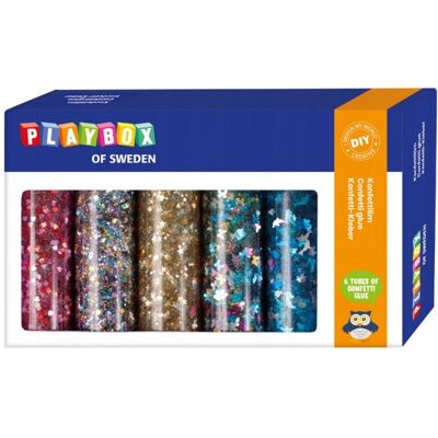 Playbox DIY Brokatowy klej z konfetti cekiny 6kolorówx110g Playbox DIY Brokatowy klej z konfetti cekiny 6kolorówx110g