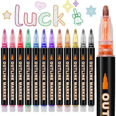 Inny producent Długopisy konturowe, 12 kolorów, dwuliniowe, metaliczne markery, brokatowe długopisy Dazzle do kartek urodzinowych, scrapbookingu, malowania Inny producent Długopisy konturowe, 12 kolorów, dwuliniowe, metaliczne markery, brokatowe długopisy Dazzle do kartek urodzinowych, scrapbookingu, malowania