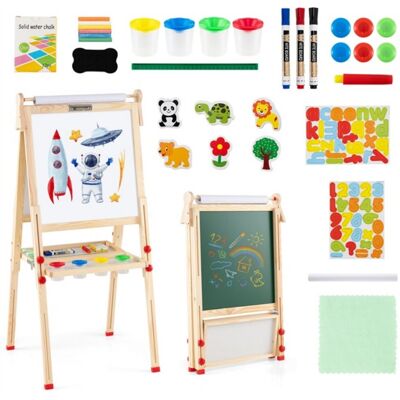 COSTWAY Drewniana dwustronna tablica dla dzieci Tablica suchościeralna COSTWAY Drewniana dwustronna tablica dla dzieci Tablica suchościeralna