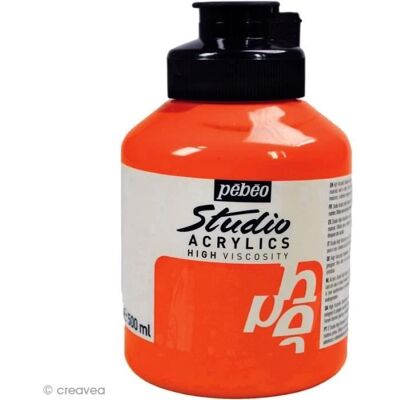 Farba akrylowa - PEBEO - Studio o wysokiej lepkości - 500 ml - Pomarańczowy fluorescencyjny - Wykończenie matowe Farba akrylowa - PEBEO - Studio o wysokiej lepkości - 500 ml - Pomarańczowy fluorescencyjny - Wykończenie matowe