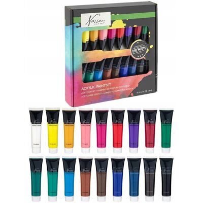NASSAU FARBY AKRYLOWE DUŻY ZESTAW KOMPLET FARB AKRYLOWYCH 18x36 ml FARBA BIAŁA NASSAU FARBY AKRYLOWE DUŻY ZESTAW KOMPLET FARB AKRYLOWYCH 18x36 ml FARBA BIAŁA