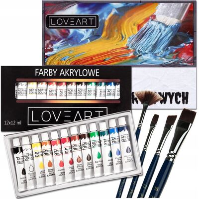 Farby akrylowe Loveart 12ml 12 podstawowych kolorów Zestaw farb w tubkach Farby akrylowe Loveart 12ml 12 podstawowych kolorów Zestaw farb w tubkach