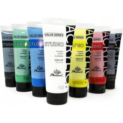 Farby Akrylowe Phoenix Zestaw 7 Kolorów Po 200 Ml Farby Akrylowe Phoenix Zestaw 7 Kolorów Po 200 Ml